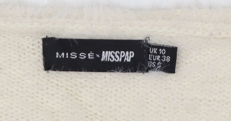 Misse x Misspap Women Ivory UK 10 Fuzzy Knit V-Neck Long Sleeve Shrug