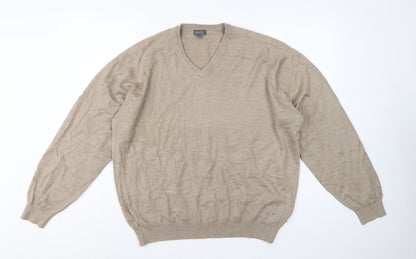 Wolsey Men’s Beige L V-Neck Linen Cotton Knit Pullover Jumper