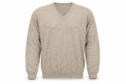 Wolsey Men’s Beige L V-Neck Linen Cotton Knit Pullover Jumper