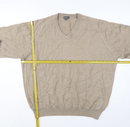 Wolsey Men’s Beige L V-Neck Linen Cotton Knit Pullover Jumper