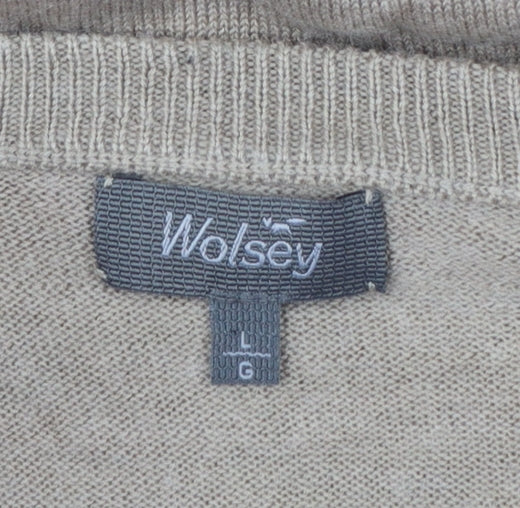 Wolsey Men’s Beige L V-Neck Linen Cotton Knit Pullover Jumper
