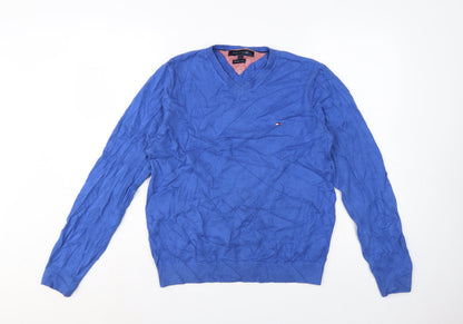 Tommy Hilfiger Men’s Blue S V-Neck Premium Cotton Logo Jumper
