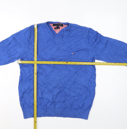 Tommy Hilfiger Men’s Blue S V-Neck Premium Cotton Logo Jumper
