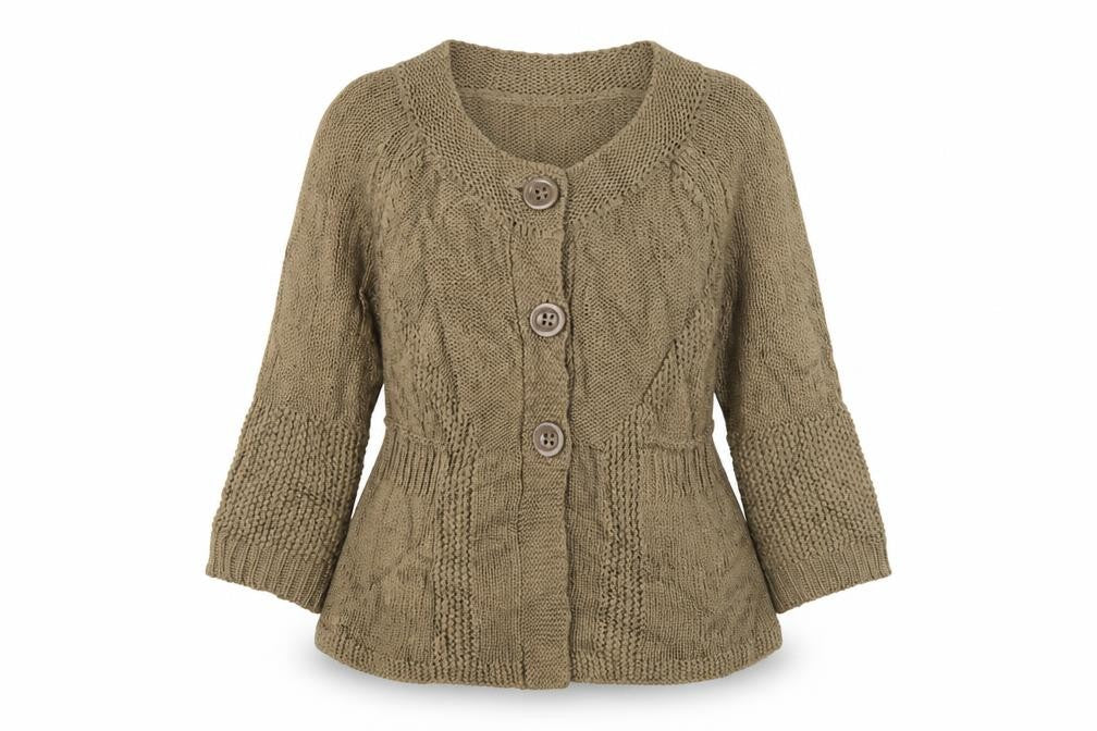 Marks & Spencer Women Beige UK 16 Cable Knit Button Cardigan Long Sleeve