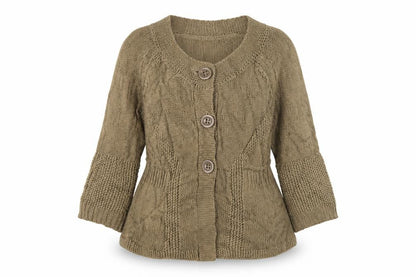 Marks & Spencer Women Beige UK 16 Cable Knit Button Cardigan Long Sleeve