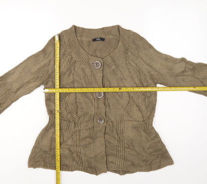Marks & Spencer Women Beige UK 16 Cable Knit Button Cardigan Long Sleeve