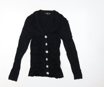 After Six Women’s Black Size 2 V-Neck Ruffle Rhinestone Cardigan