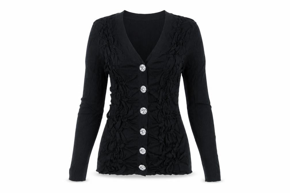 After Six Women’s Black Size 2 V-Neck Ruffle Rhinestone Cardigan