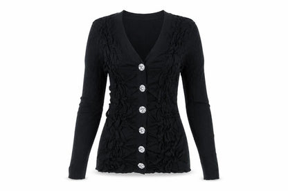 After Six Women’s Black Size 2 V-Neck Ruffle Rhinestone Cardigan
