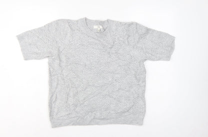 Marks and Spencer Women Grey M Open Knit Short Sleeve Jumper
