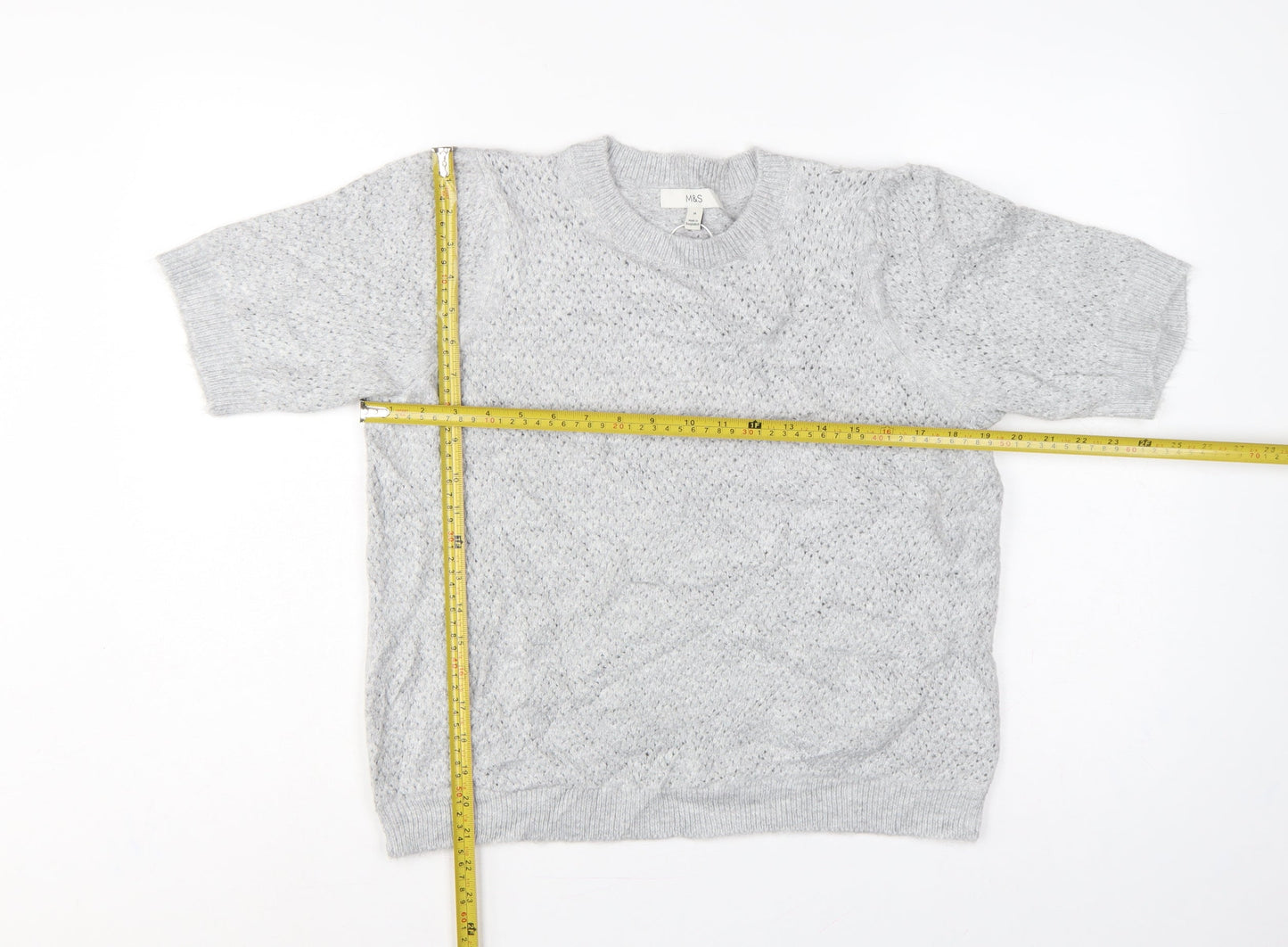 Marks and Spencer Women Grey M Open Knit Short Sleeve Jumper
