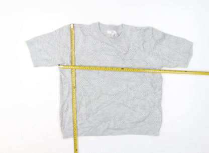 Marks and Spencer Women Grey M Open Knit Short Sleeve Jumper