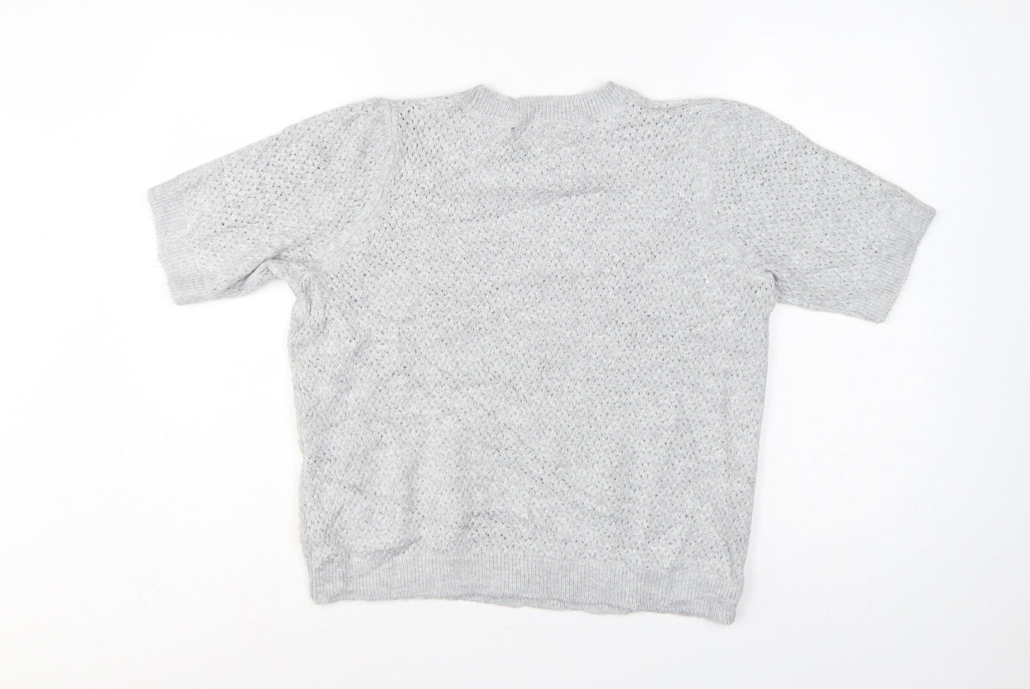 Marks and Spencer Women Grey M Open Knit Short Sleeve Jumper