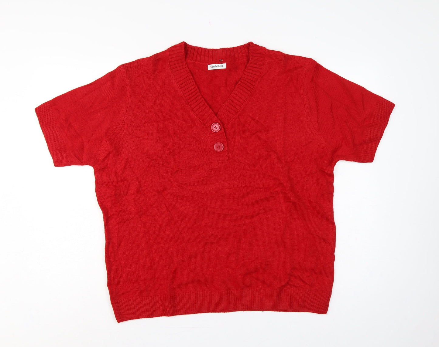 Damart Women Red XL UK 20/24 Short Sleeve V-Neck Henley Jumper