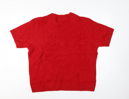 Damart Women Red XL UK 20/24 Short Sleeve V-Neck Henley Jumper