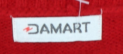Damart Women Red XL UK 20/24 Short Sleeve V-Neck Henley Jumper