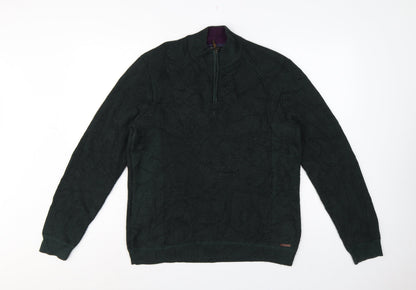 Ted Baker Men's Green L Half Zip High Neck Knit Jumper