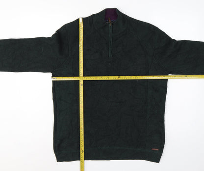 Ted Baker Men's Green L Half Zip High Neck Knit Jumper