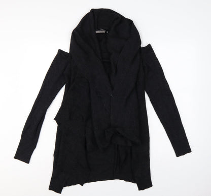 AllSaints Women Black M Merino Wool Open Cowl Neck Cardigan