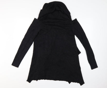AllSaints Women Black M Merino Wool Open Cowl Neck Cardigan