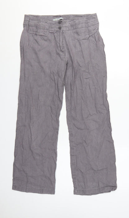 Marks and Spencer Women Grey UK 12 Linen Blend Wide-Leg Trousers