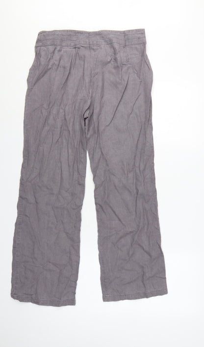 Marks and Spencer Women Grey UK 12 Linen Blend Wide-Leg Trousers