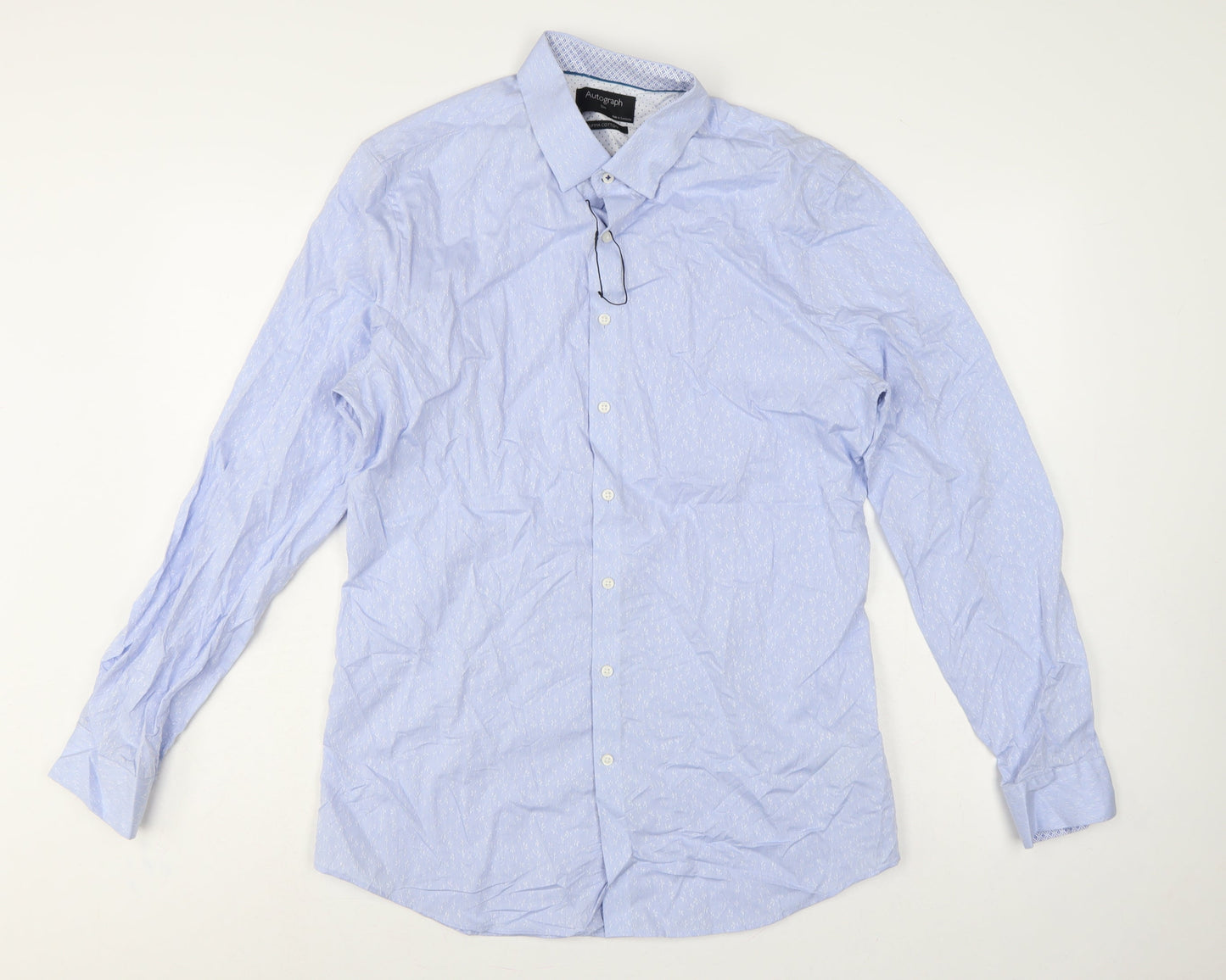 Marks & Spencer Autograph Men Blue M Slim Floral Cotton Shirt