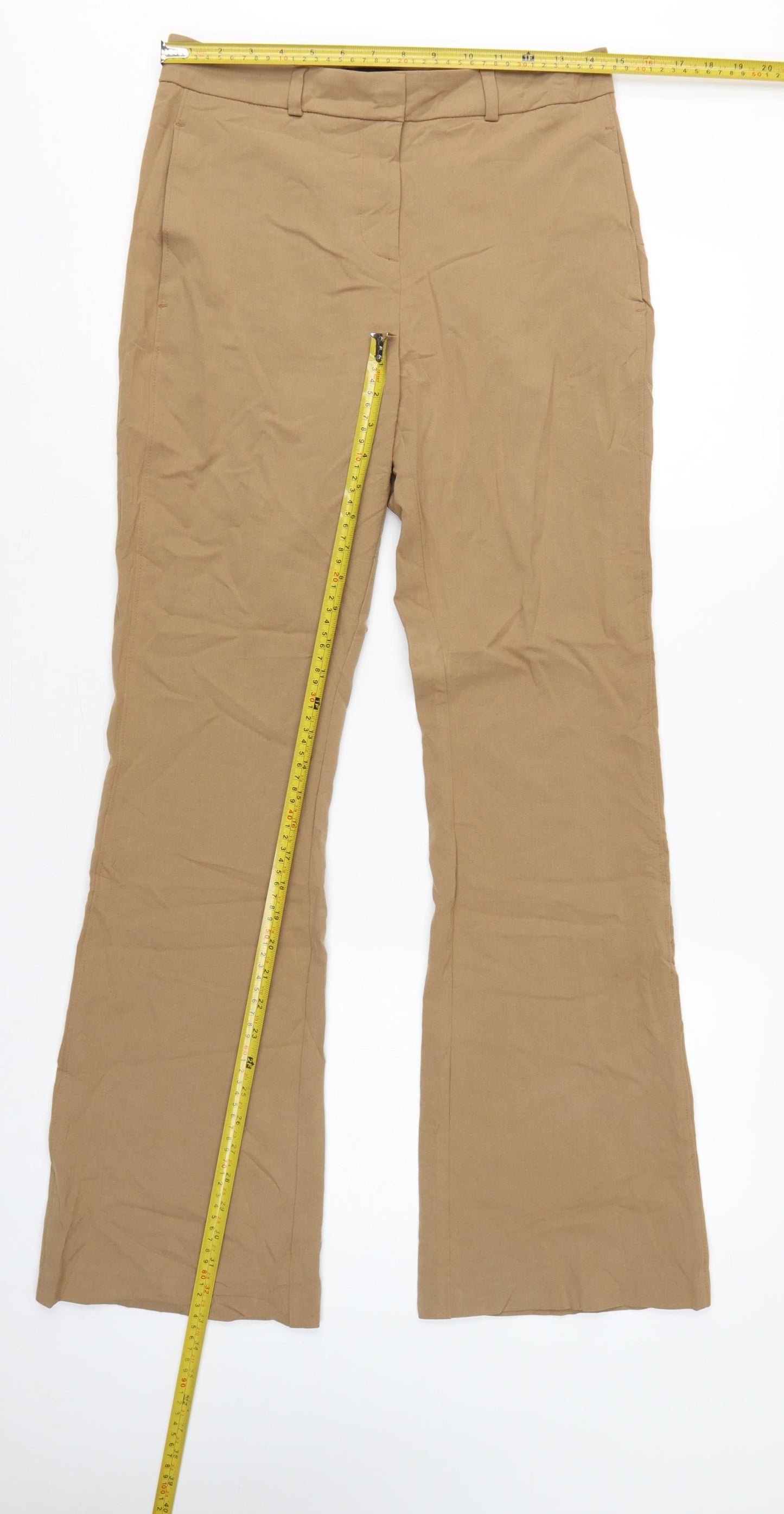 Marks and Spencer Women Beige UK 10 Long Flared Tailored Trousers