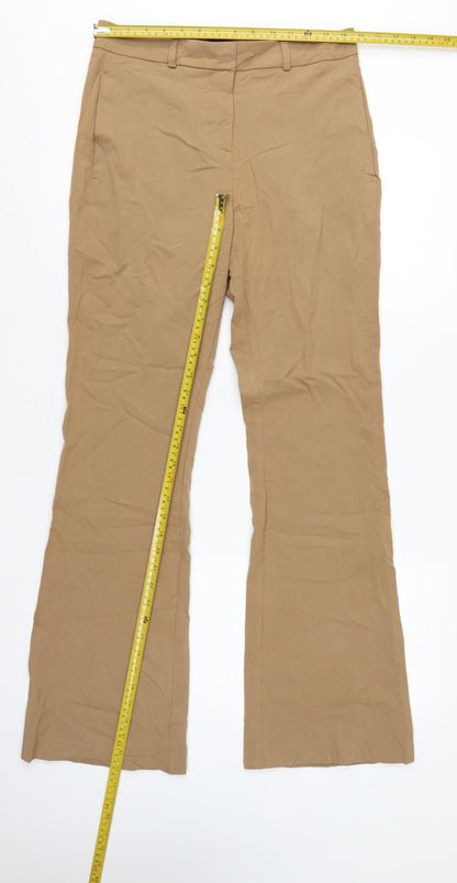 Marks and Spencer Women Beige UK 10 Long Flared Tailored Trousers