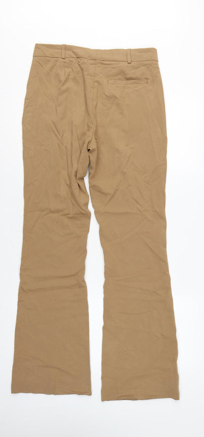 Marks and Spencer Women Beige UK 10 Long Flared Tailored Trousers