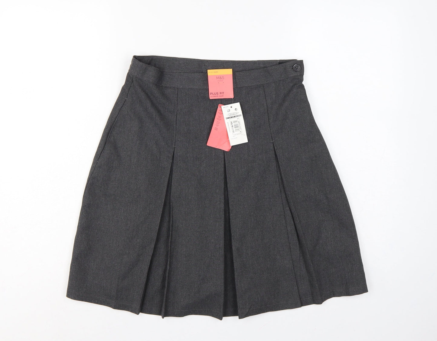Marks & Spencer Girls Grey Plus Fit Pleated School Uniform Skirt 11-12 Years