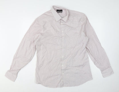 Marks and Spencer Men’s White Pink Stripe Slim Fit Shirt 17 Long Sleeve