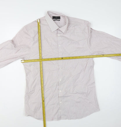 Marks and Spencer Men’s White Pink Stripe Slim Fit Shirt 17 Long Sleeve