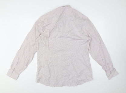 Marks and Spencer Men’s White Pink Stripe Slim Fit Shirt 17 Long Sleeve