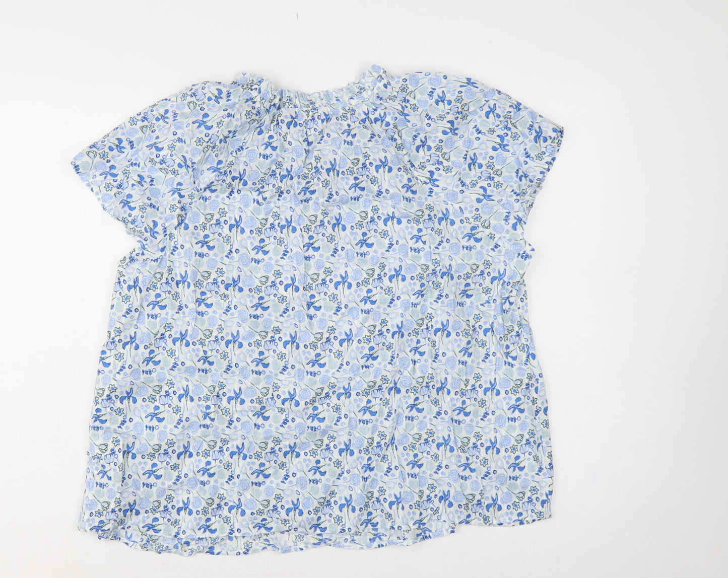 Marks and Spencer Women Blue Floral Cotton Tie Neck Blouse UK 18