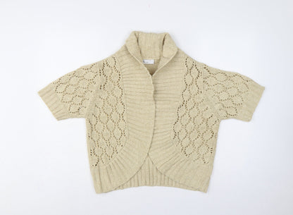 Bhs Women Ivory Size 16 Open Knit Roll Neck Short Sleeve Cardigan