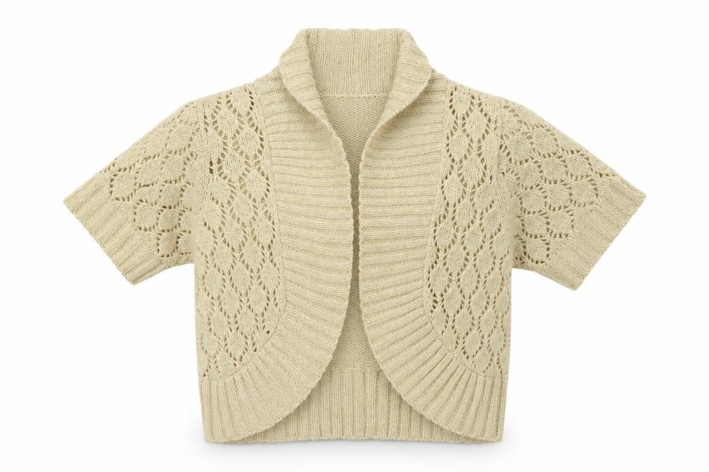 Bhs Women Ivory Size 16 Open Knit Roll Neck Short Sleeve Cardigan