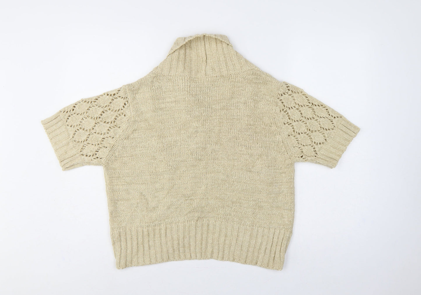 Bhs Women Ivory Size 16 Open Knit Roll Neck Short Sleeve Cardigan