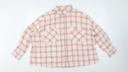 Marks and Spencer Women Pink Check Cotton Blend Button-Up Shirt UK 14