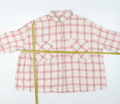 Marks and Spencer Women Pink Check Cotton Blend Button-Up Shirt UK 14