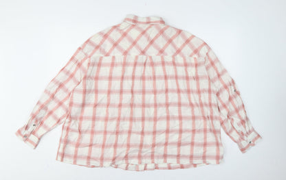 Marks and Spencer Women Pink Check Cotton Blend Button-Up Shirt UK 14