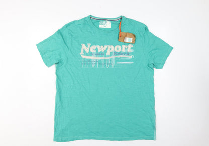 Marks Spencer Men’s XL Green Newport Beach Graphic Cotton T-Shirt NWT