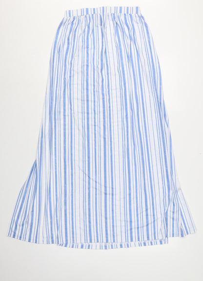 ASOS Women Blue White Stripe High Rise Long A-Line Skirt UK 8