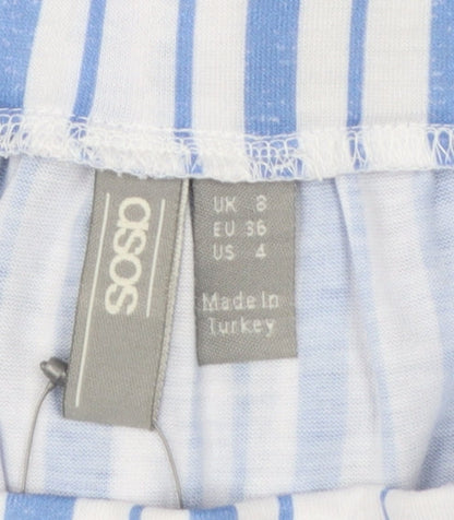 ASOS Women Blue White Stripe High Rise Long A-Line Skirt UK 8