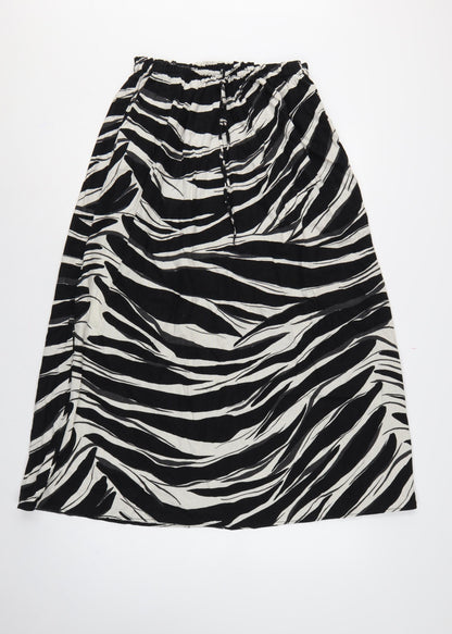 H&M Women Black Zebra Print Linen Blend Midi A-Line Skirt Size S