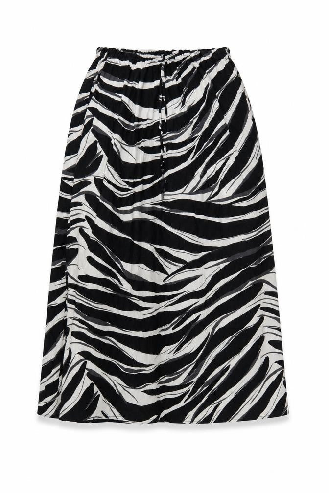 H&M Women Black Zebra Print Linen Blend Midi A-Line Skirt Size S