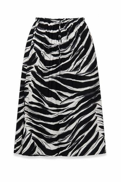 H&M Women Black Zebra Print Linen Blend Midi A-Line Skirt Size S