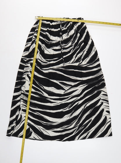 H&M Women Black Zebra Print Linen Blend Midi A-Line Skirt Size S