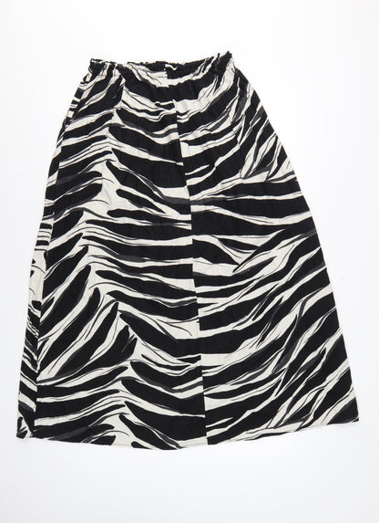H&M Women Black Zebra Print Linen Blend Midi A-Line Skirt Size S