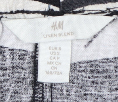 H&M Women Black Zebra Print Linen Blend Midi A-Line Skirt Size S